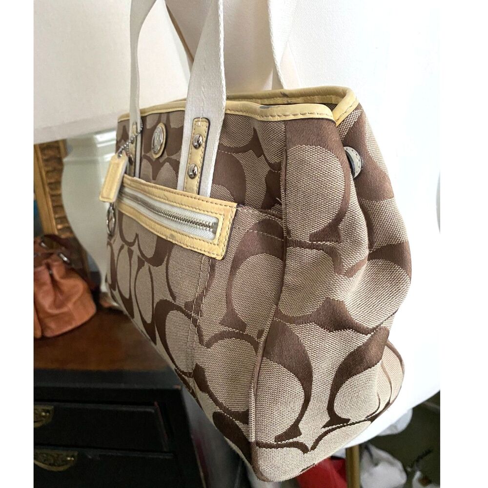 Coach Daisy Signature Tote Bag Brown Khaki Canvas Leather Shoulder Purse F14878 - Picture 5 of 15